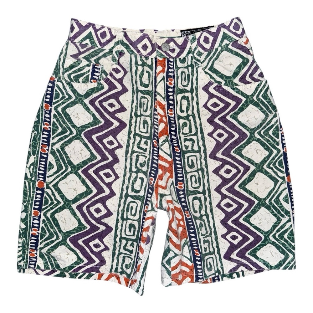 VTG 80s 90s NOT GUILTY High Rise Shorts Sz 5/6 USA Made Bold Aztec Tribal Print